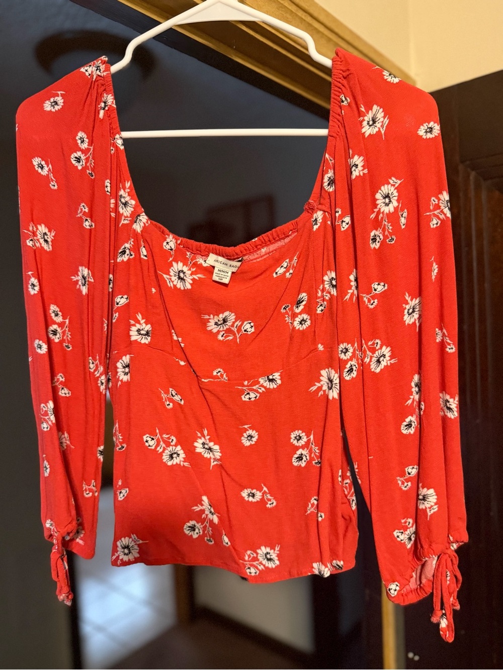 American Eagle Red Floral Long-Sleeve Women’s Crop Top